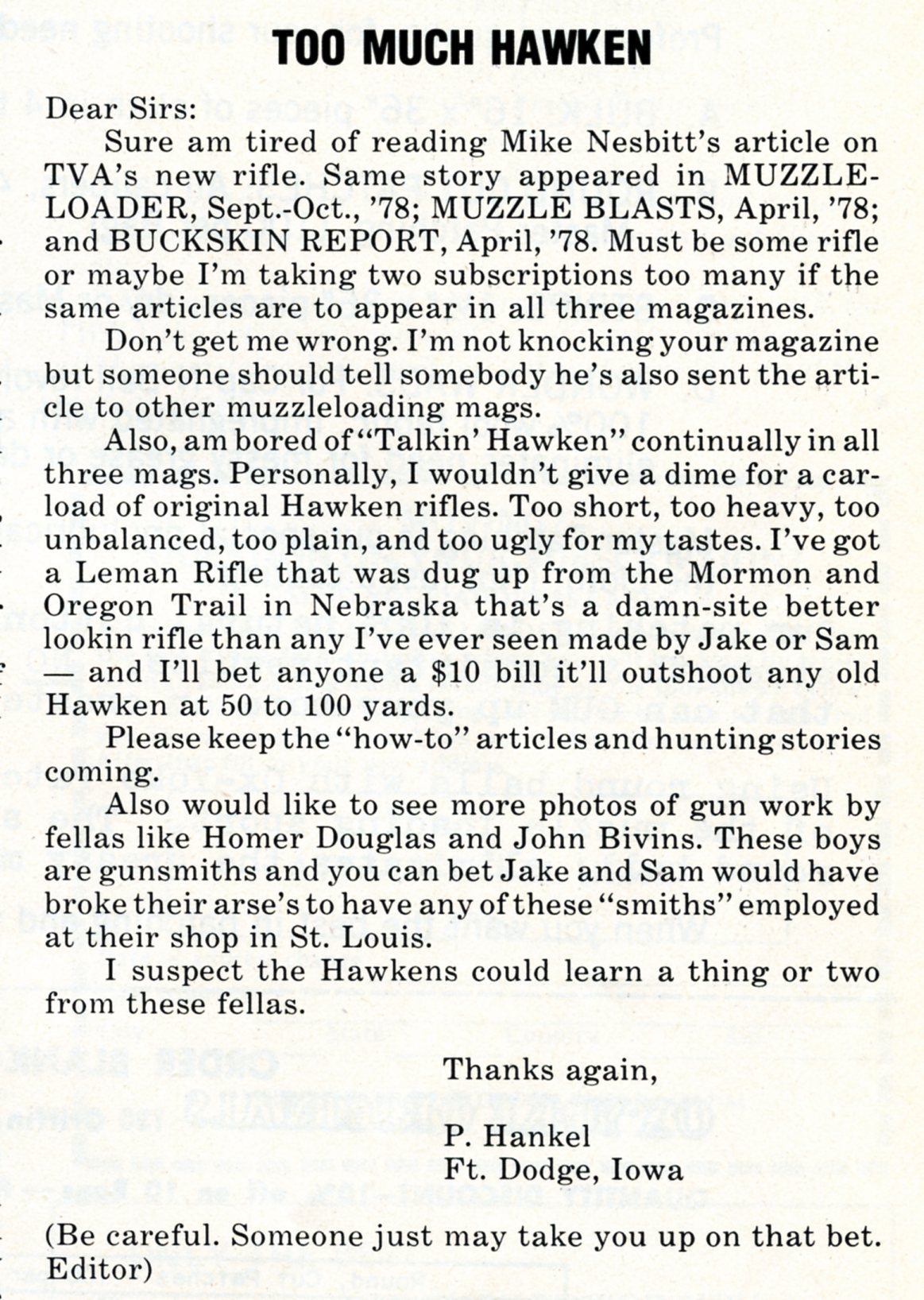 \Too Much Hawken letter to editor